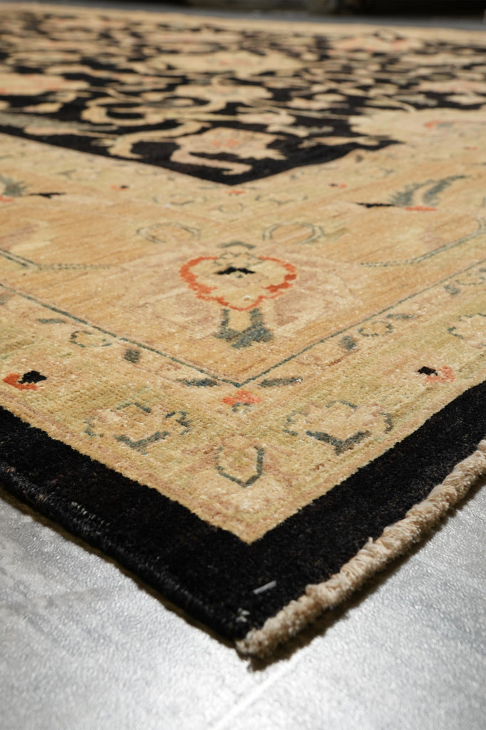 10.3 x 14 Black Zigler Quality Handmade Rug Chobi Peshawar Natural Wool #F-4266
