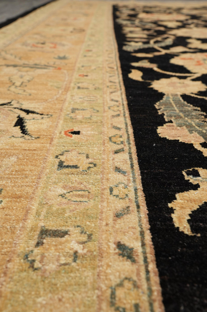 10.3 x 14 Black Zigler Quality Handmade Rug Chobi Peshawar Natural Wool #F-4266