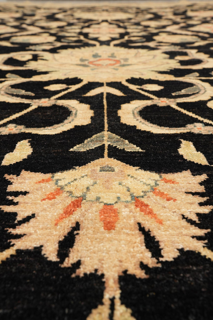 10.3 x 14 Black Zigler Quality Handmade Rug Chobi Peshawar Natural Wool #F-4266