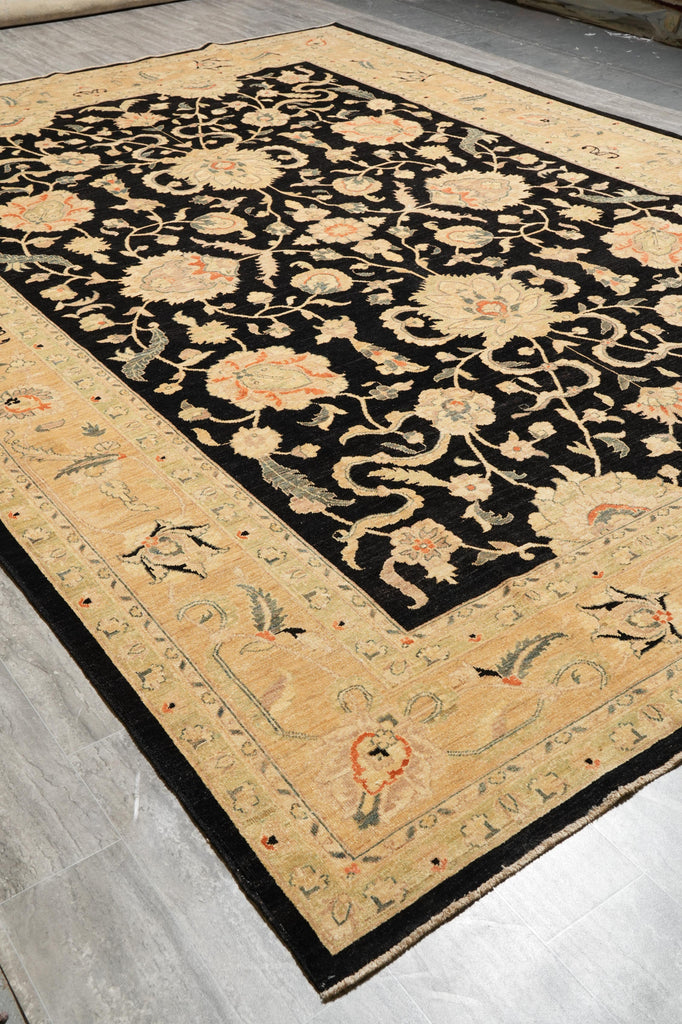 10.3 x 14 Black Zigler Quality Handmade Rug Chobi Peshawar Natural Wool #F-4266