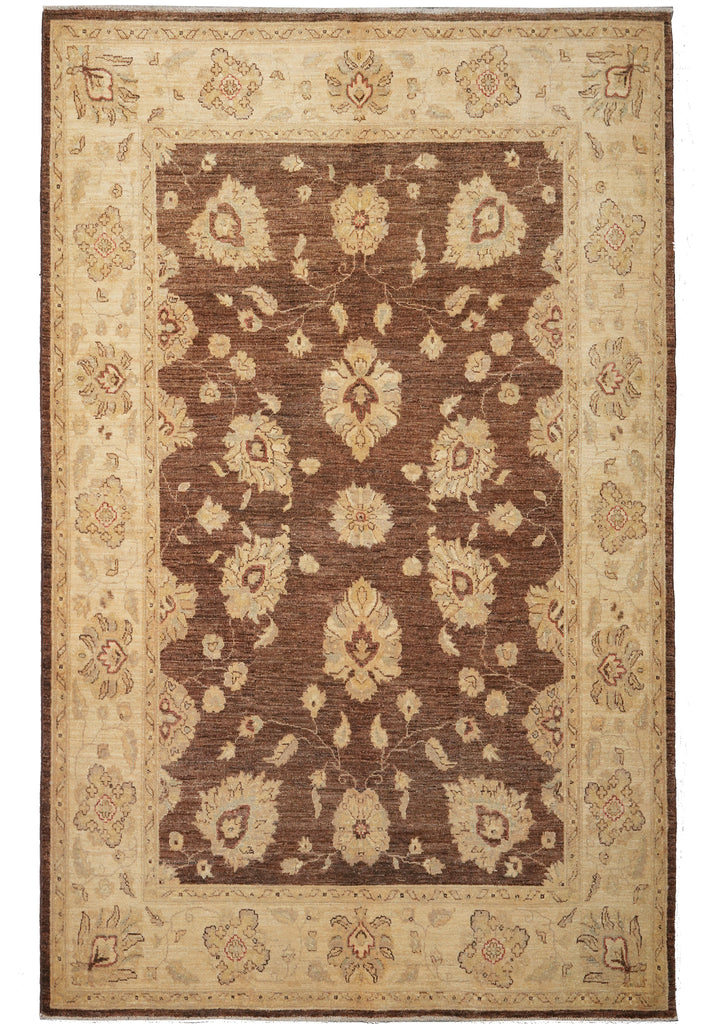 Decorative rug with floral patterns on a brown background