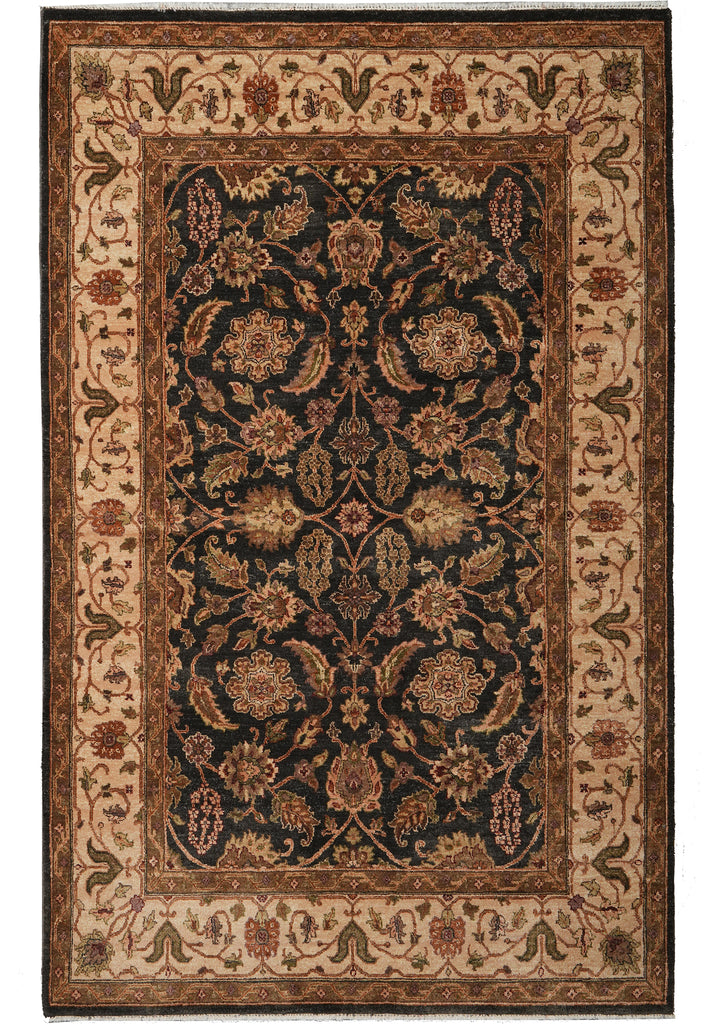 Decorative rug with intricate patterns and a border