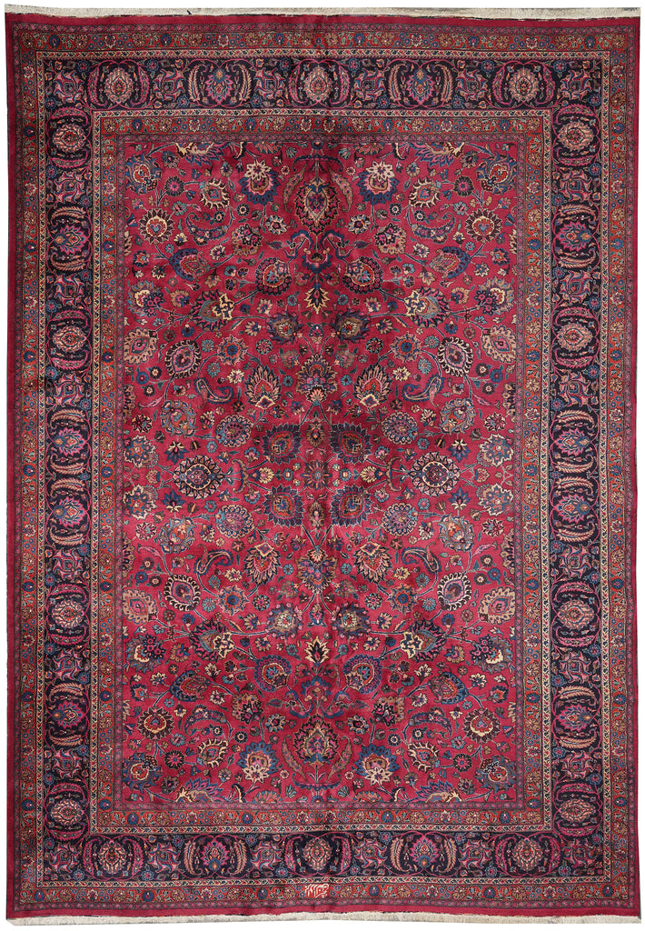 11.9 x 16.7 Signed Authentic Quality Persian Mashad Rug All-Over Pattern