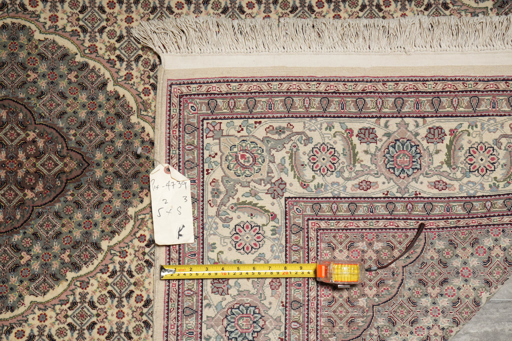 5 x 8.3 Authentic Indian Tabriz Mahi Rug Wool and Silk 400 Kpsi #PIX-4739