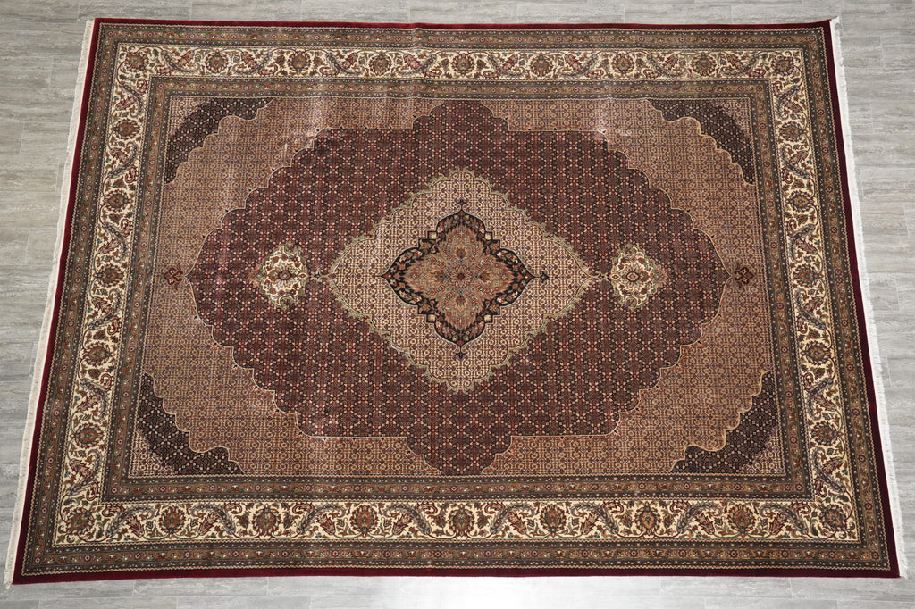 9.9 x 13.4 High Quality Wool and Silk Tabriz Mahi Rug Black Handmade India #F-4268