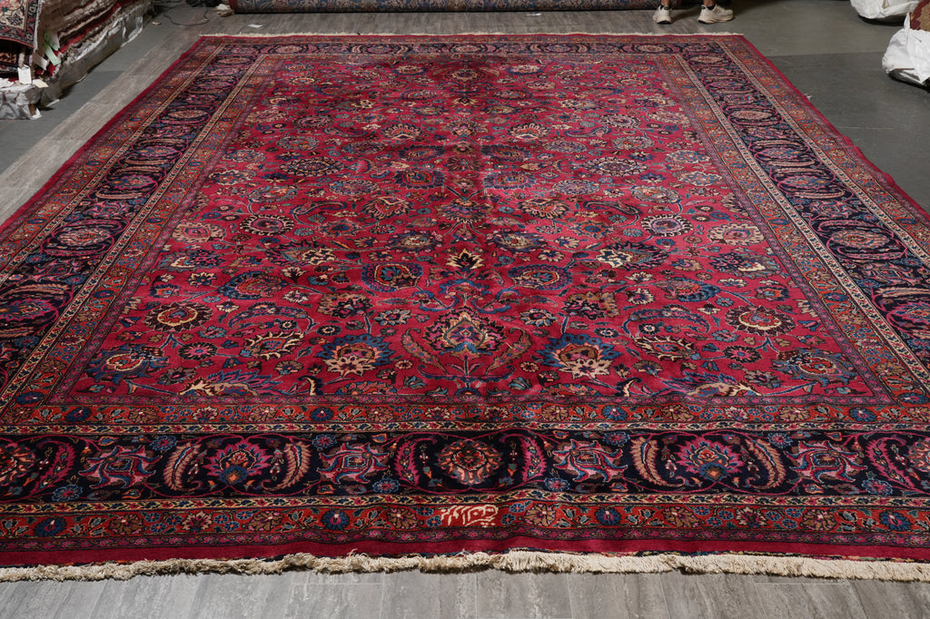11.9 x 16.7 Signed Authentic Quality Persian Mashad Rug All-Over Pattern #PIX-21437