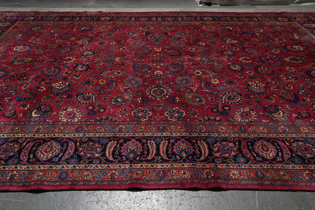 11.9 x 16.7 Signed Authentic Quality Persian Mashad Rug All-Over Pattern