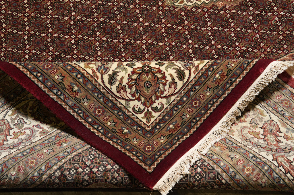 9.9 x 13.4 High Quality Wool and Silk Tabriz Mahi Rug Black Handmade India #F-4268