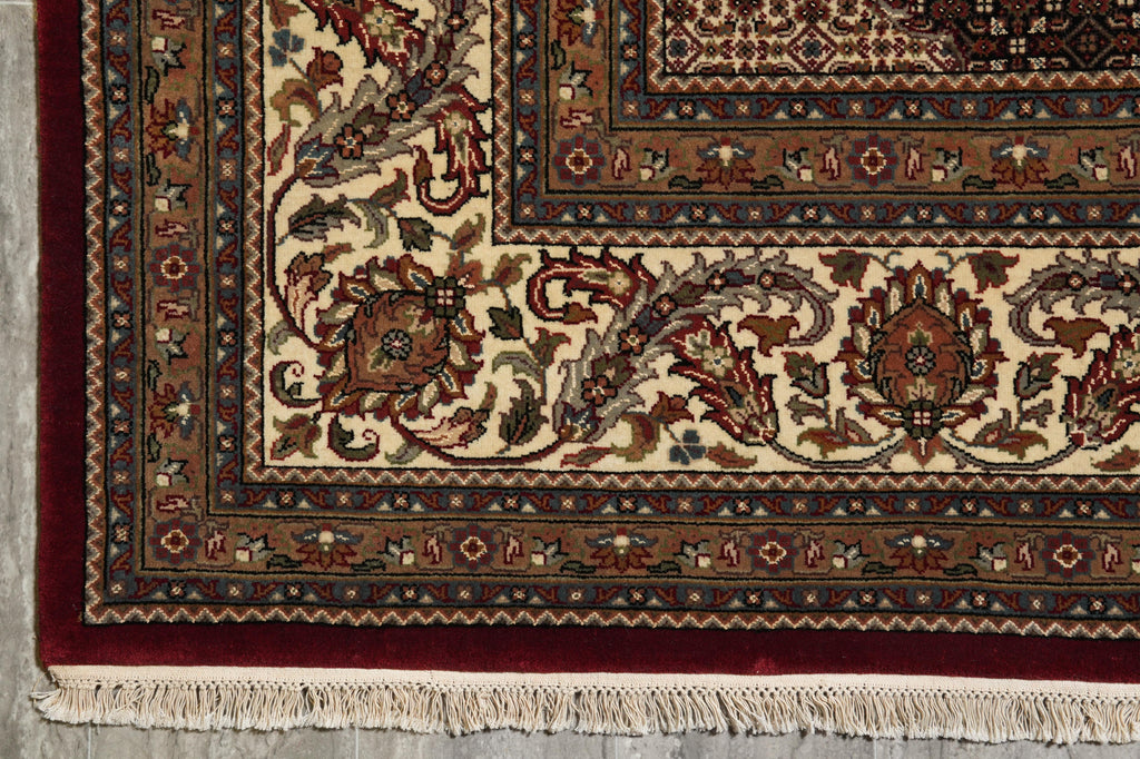 9.9 x 13.4 High Quality Wool and Silk Tabriz Mahi Rug Black Handmade India #F-4268