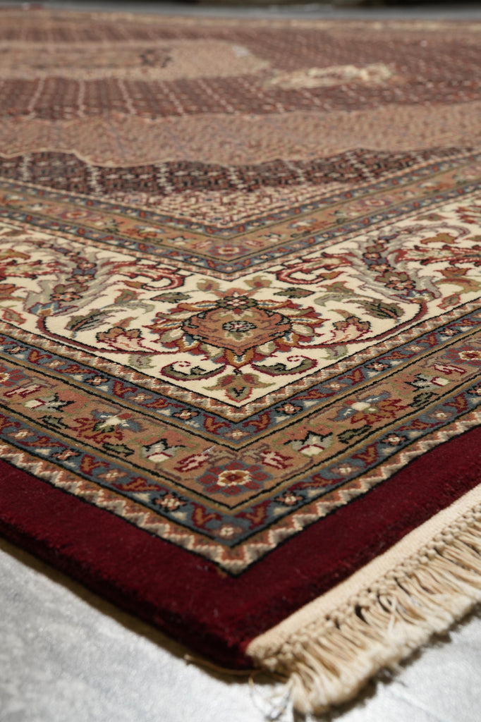 9.9 x 13.4 High Quality Wool and Silk Tabriz Mahi Rug Black Handmade India #F-4268