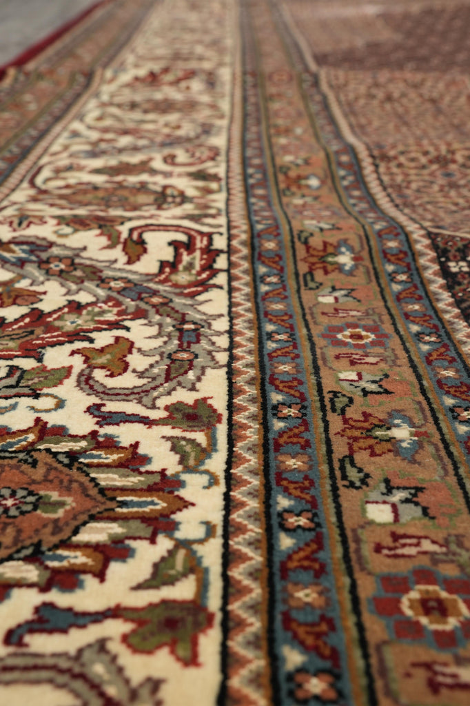 9.9 x 13.4 High Quality Wool and Silk Tabriz Mahi Rug Black Handmade India #F-4268