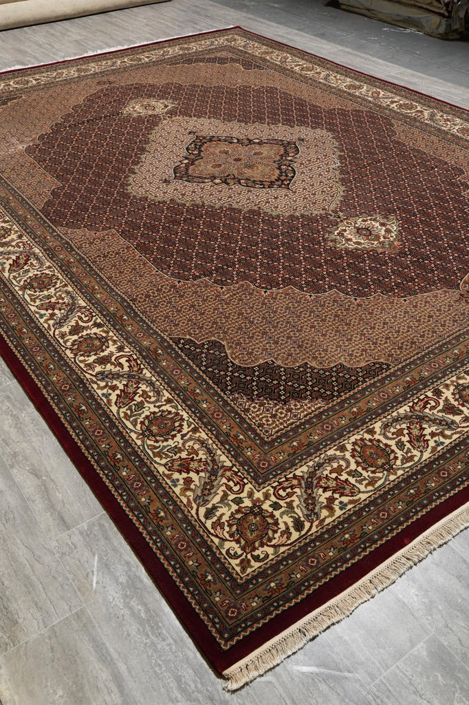 9.9 x 13.4 High Quality Wool and Silk Tabriz Mahi Rug Black Handmade India #F-4268