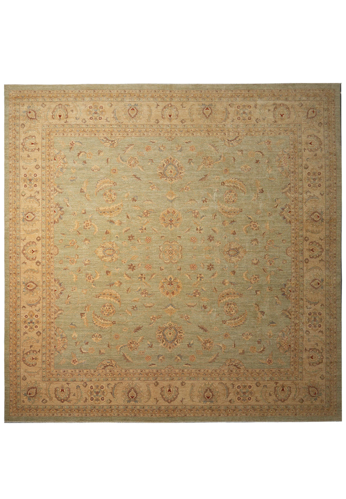 Decorative rug with intricate patterns on a plain background