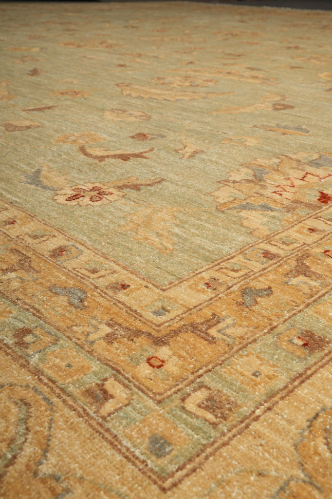 Close-up of a patterned rug with geometric designs.