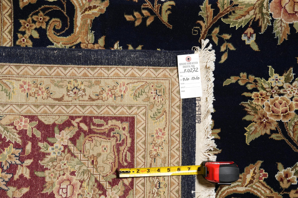 10 x 14 High Quality Handmade Wool and Silk Amazing Beautiful Rug Dark Royal Blue Floral French  #F-4272