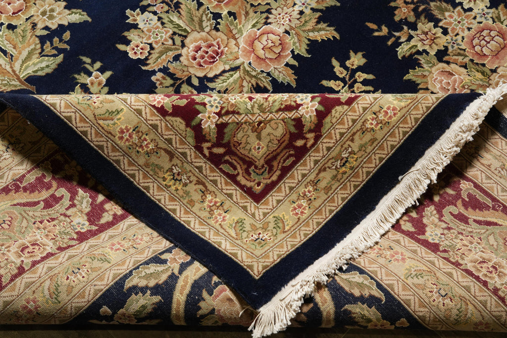 10 x 14 High Quality Handmade Wool and Silk Amazing Beautiful Rug Dark Royal Blue Floral French  #F-4272