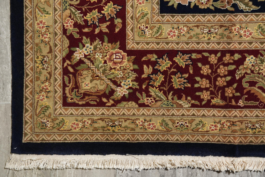 10 x 14 High Quality Handmade Wool and Silk Amazing Beautiful Rug Dark Royal Blue Floral French  #F-4272