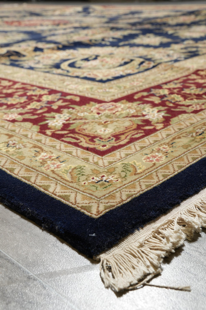 10 x 14 High Quality Handmade Wool and Silk Amazing Beautiful Rug Dark Royal Blue Floral French  #F-4272