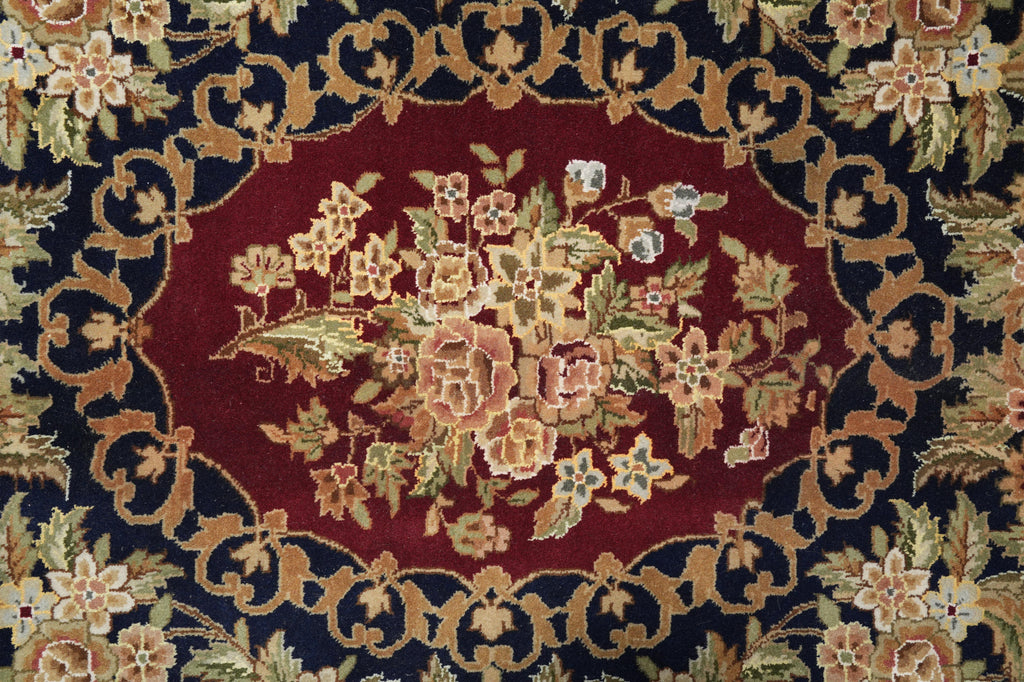 10 x 14 High Quality Handmade Wool and Silk Amazing Beautiful Rug Dark Royal Blue Floral French  #F-4272