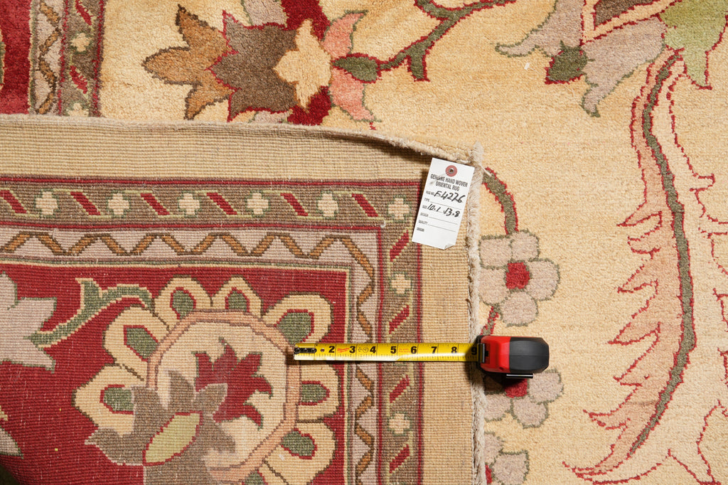 10.1 x 13.8 Chobi Peshawar Rug Handmade Pakistan Beige Coral #F-4276