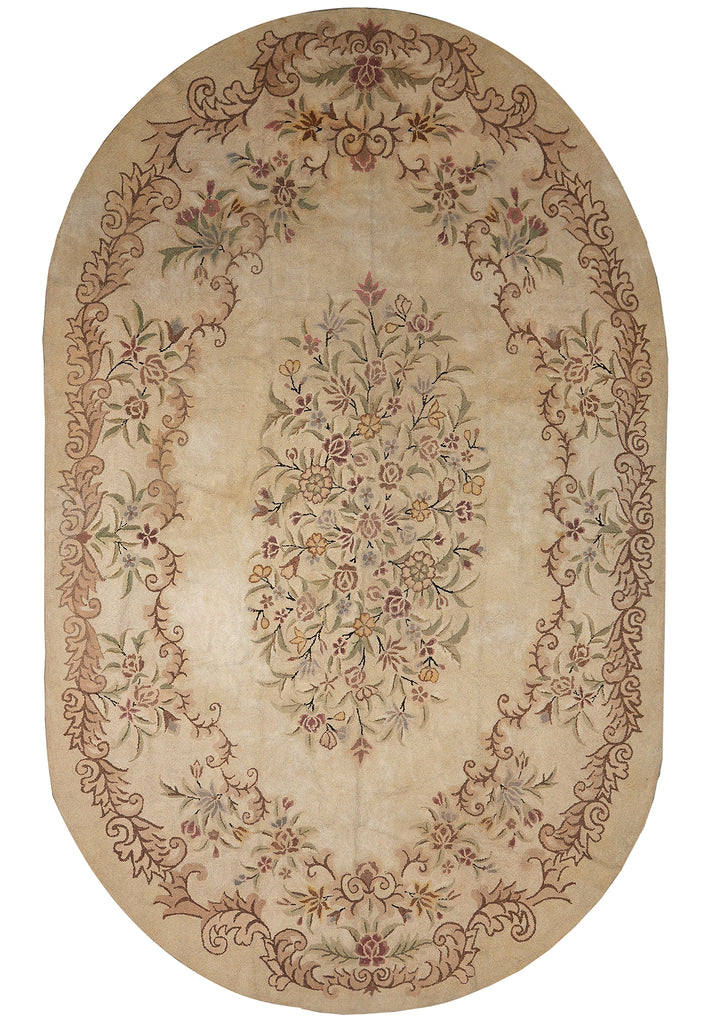 11.3 x 18 Oval Unusual Rug French Aubusson Pattern Hooked Carpet