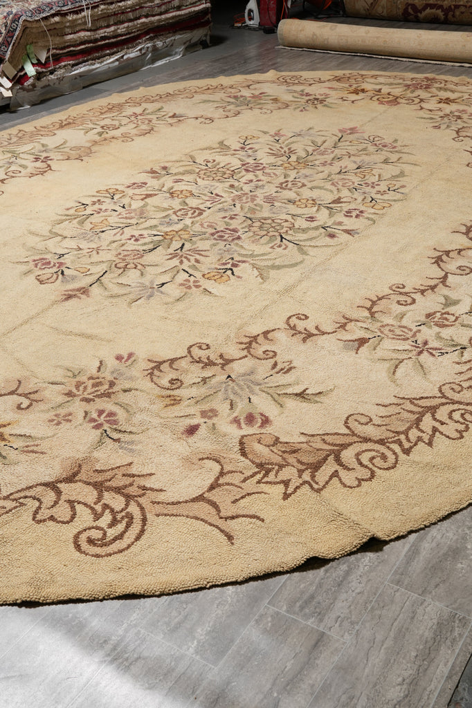 11.3 x 18 Oval Unusual Rug French Aubusson Pattern Hooked Carpet #PIX-9198