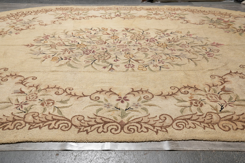 11.3 x 18 Oval Unusual Rug French Aubusson Pattern Hooked Carpet #PIX-9198