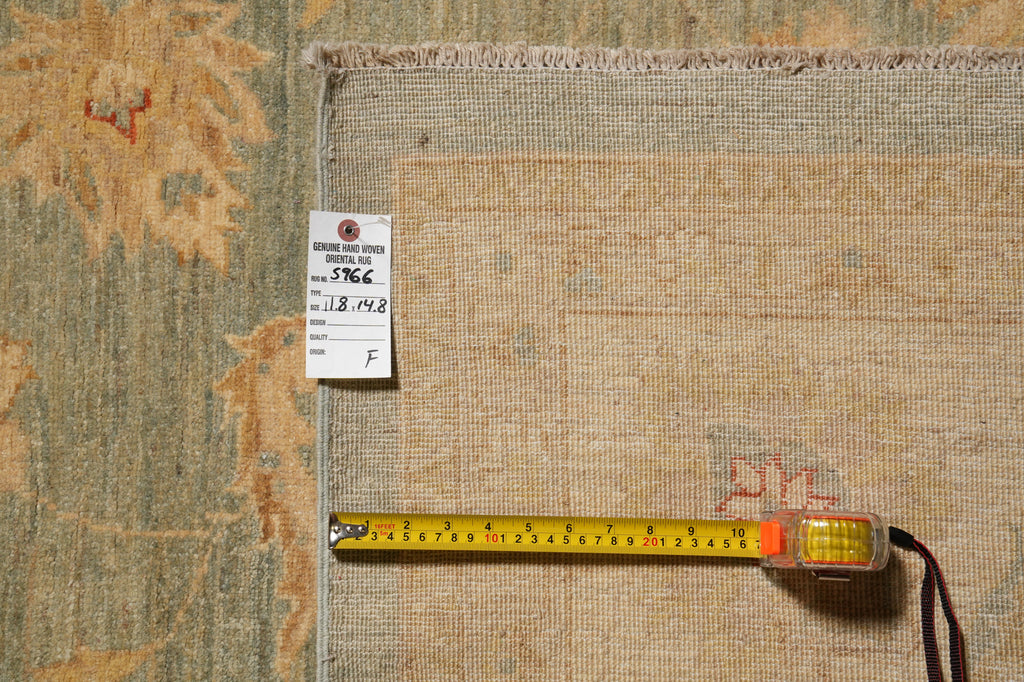 11.8 x 14.8 Chobi Peshawar Rug Light Green Gold #F-5966