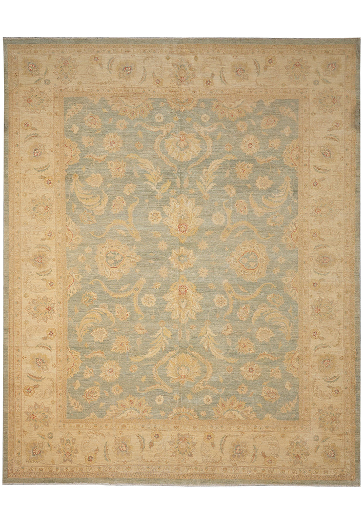 11.8 x 14.8 Chobi Peshawar Rug Light Green Gold