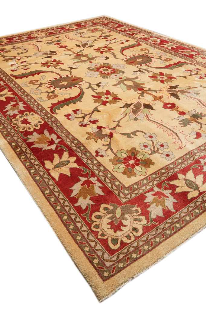 10.1 x 13.8 Chobi Peshawar Rug Handmade Pakistan Beige Coral #F-4276