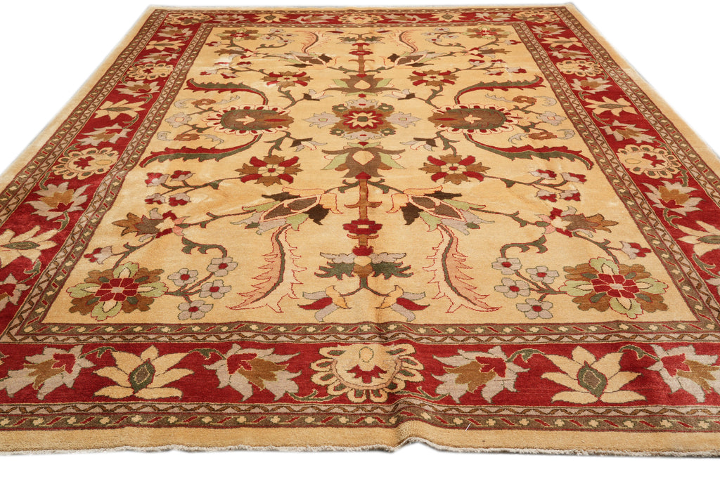 10.1 x 13.8 Chobi Peshawar Rug Handmade Pakistan Beige Coral #F-4276