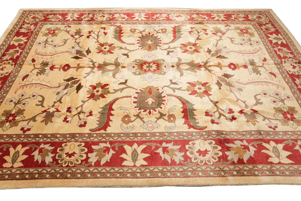 10.1 x 13.8 Chobi Peshawar Rug Handmade Pakistan Beige Coral #F-4276