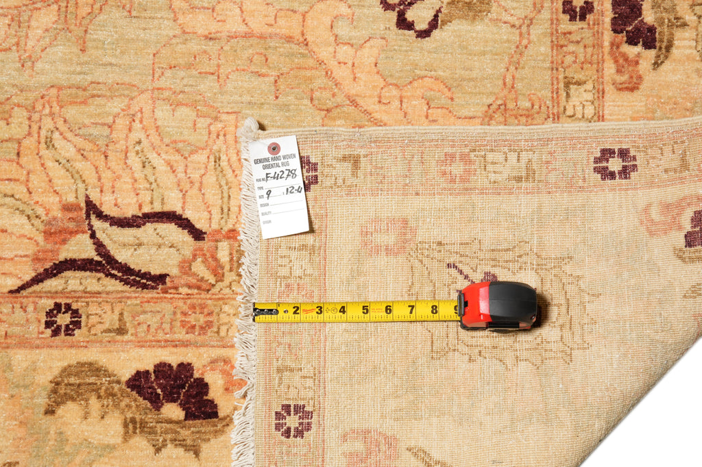 9 x 12.4 Light Green Neutral Chobi Peshawar Rug Beautiful #F-4278