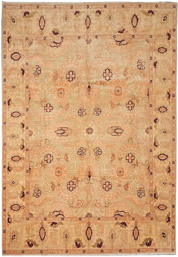 9 x 12.4 Light Green Neutral Chobi Peshawar Rug Beautiful #F-4278