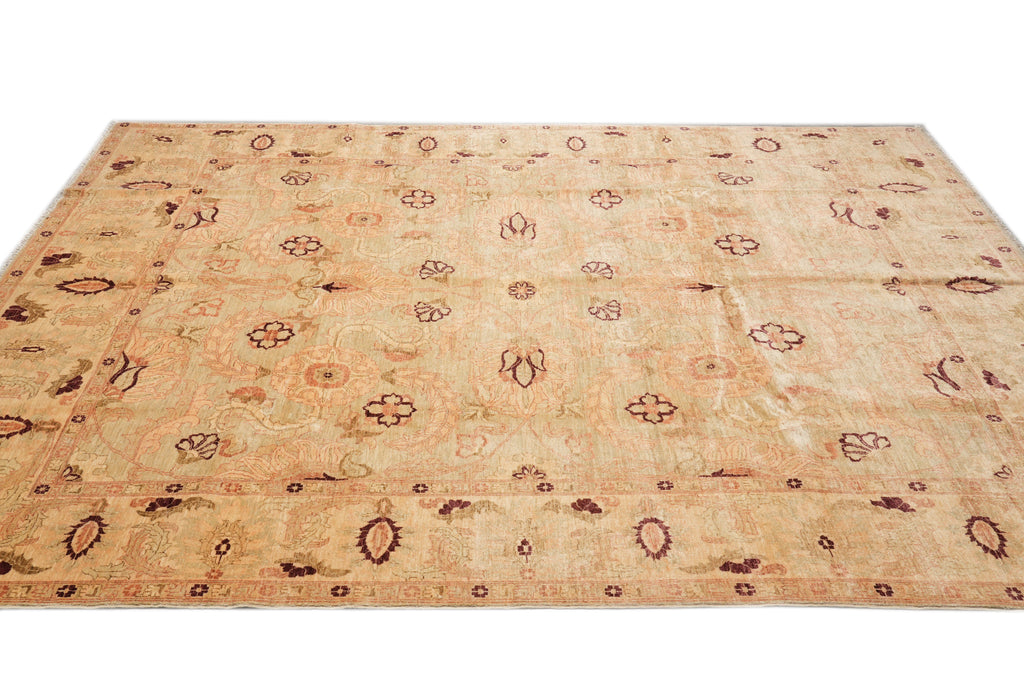 9 x 12.4 Light Green Neutral Chobi Peshawar Rug Beautiful #F-4278