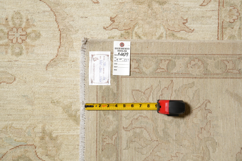 9.10 x 13.9 Light Beige Chobi Peshawar Rug Hand-knotted Pakistan #F-4279