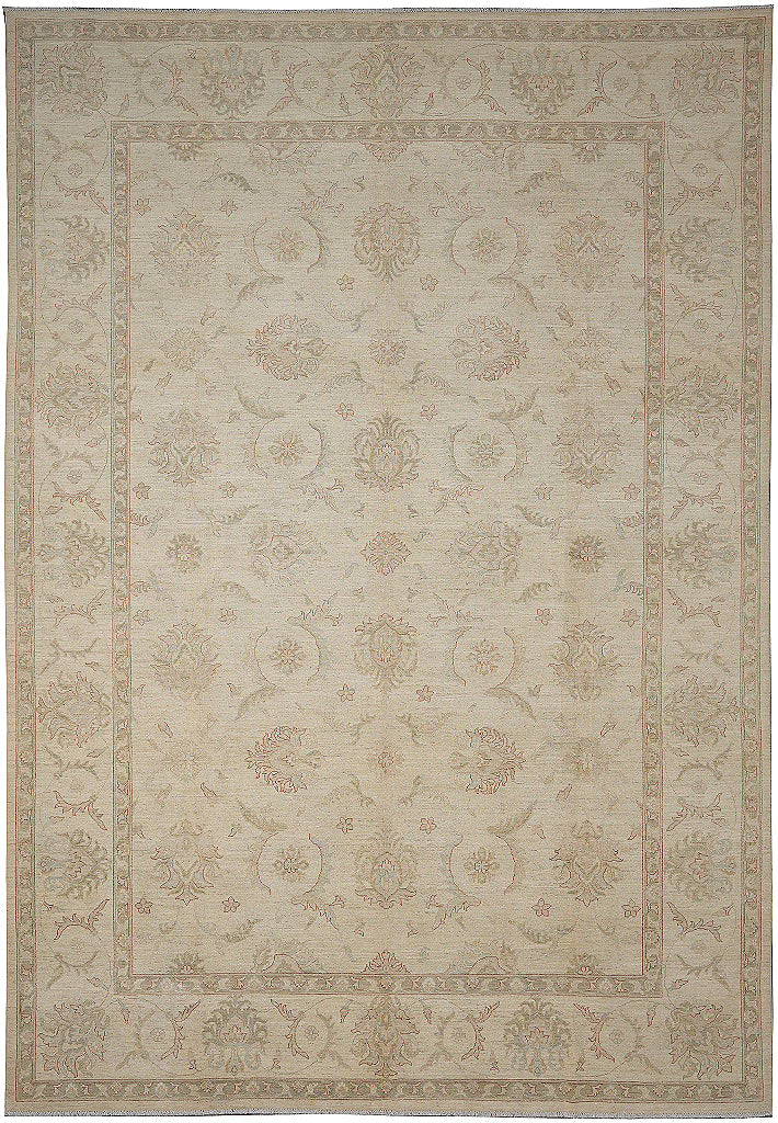 9.10 x 13.9 Light Beige Chobi Peshawar Rug Hand-knotted Pakistan #F-4279