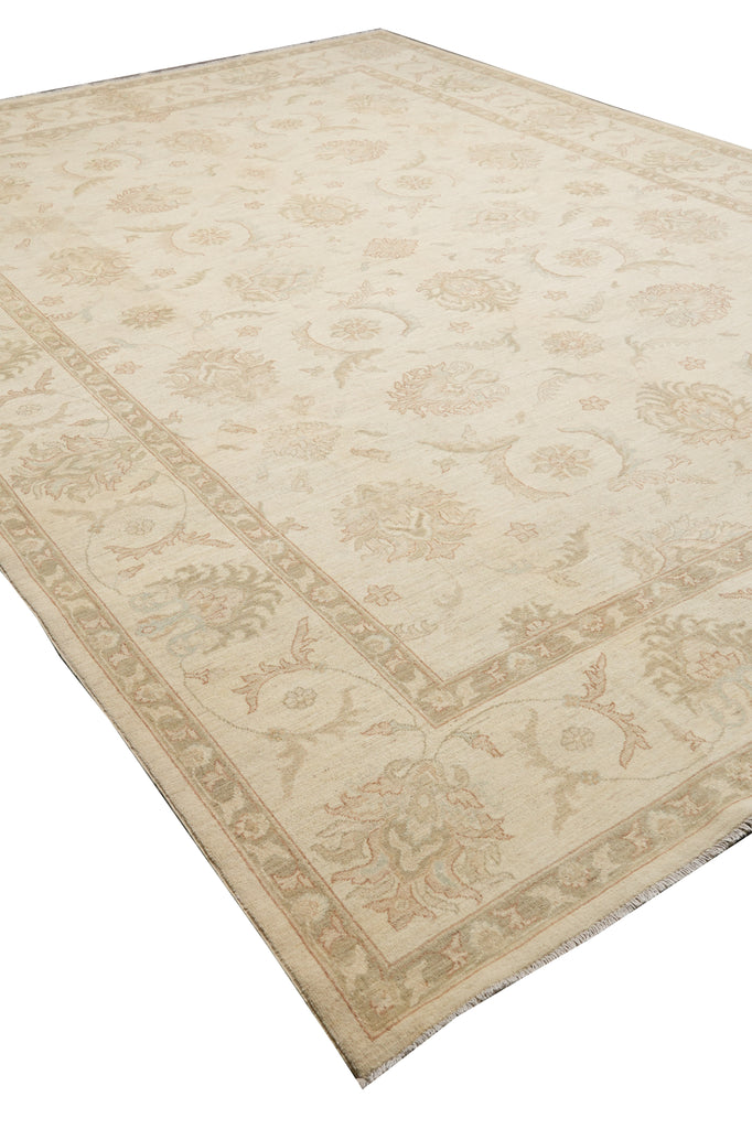 9.10 x 13.9 Light Beige Chobi Peshawar Rug Hand-knotted Pakistan #F-4279