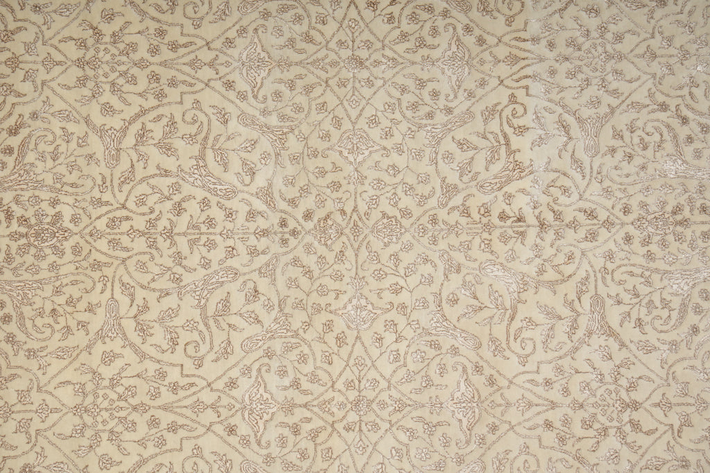 Patterned wallpaper with intricate design on a beige background