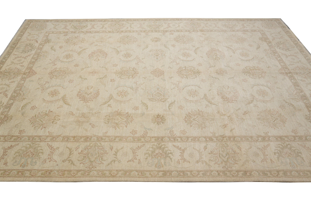 9.10 x 13.9 Light Beige Chobi Peshawar Rug Hand-knotted Pakistan #F-4279