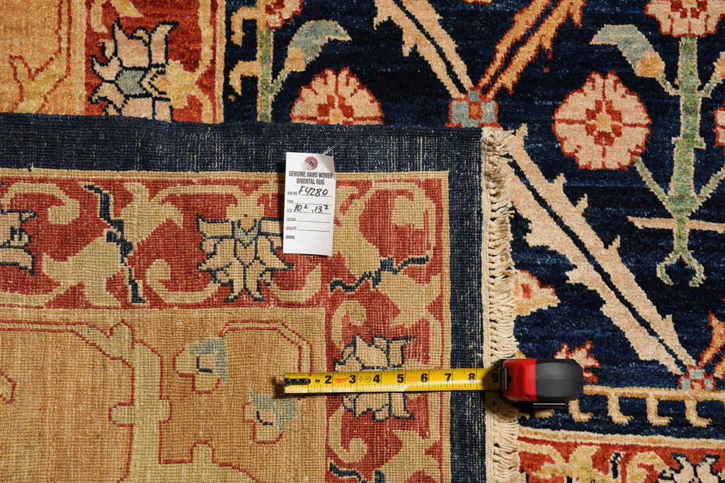 10.2 x 13.2 Beautiful Quality Handmade Zigler Chobi Rug Transitional Dark Blue Gold #F-4280