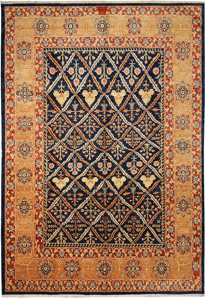 10.2 x 13.2 Beautiful Quality Handmade Zigler Chobi Rug Transitional Dark Blue Gold #F-4280
