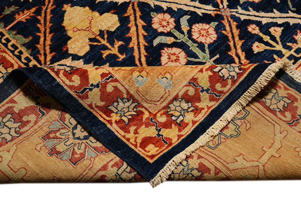 10.2 x 13.2 Beautiful Quality Handmade Zigler Chobi Rug Transitional Dark Blue Gold #F-4280