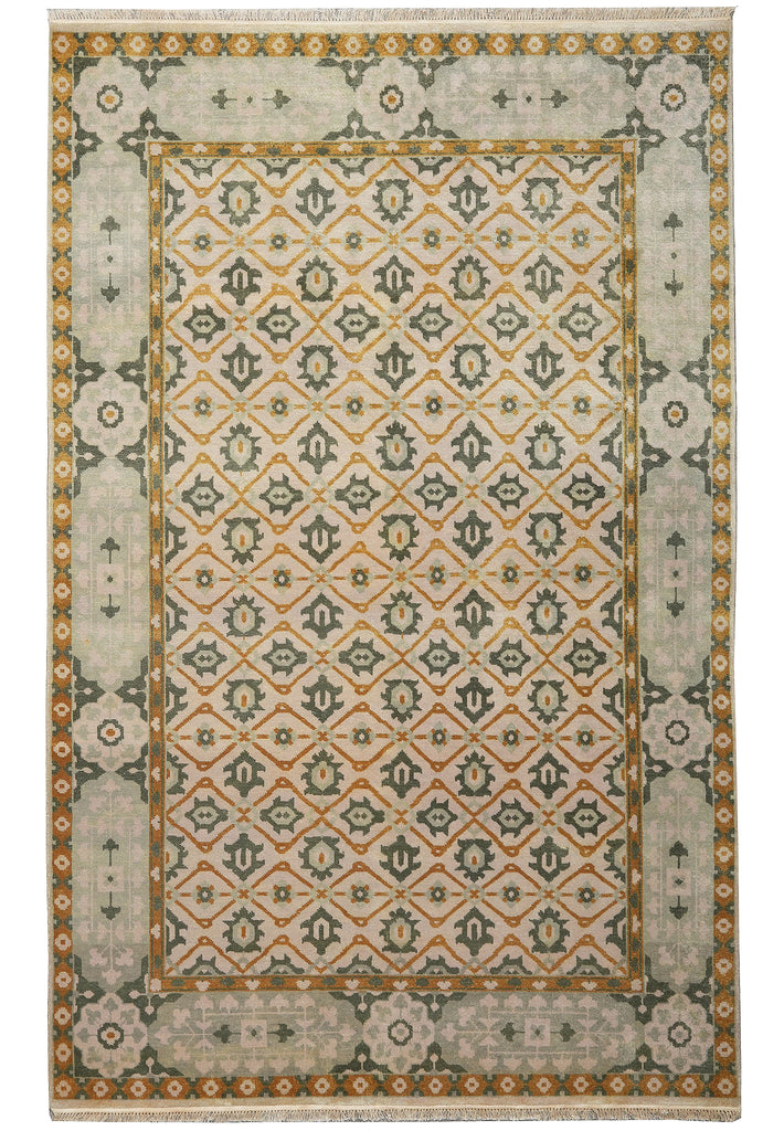 Decorative rug with geometric pattern on a plain background