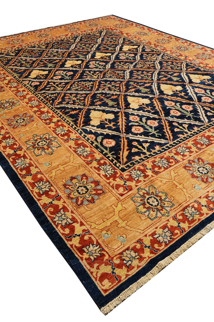 10.2 x 13.2 Beautiful Quality Handmade Zigler Chobi Rug Transitional Dark Blue Gold #F-4280