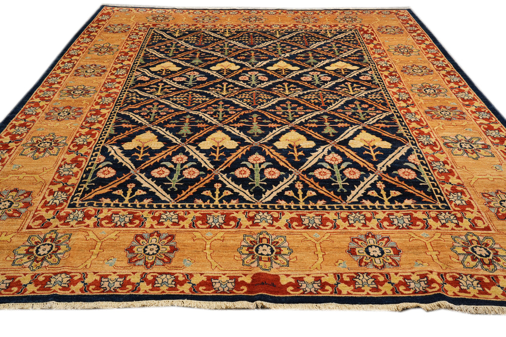 10.2 x 13.2 Beautiful Quality Handmade Zigler Chobi Rug Transitional Dark Blue Gold #F-4280