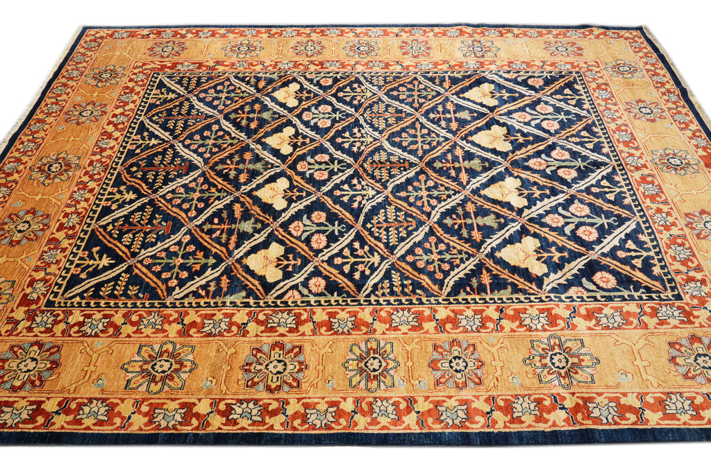 10.2 x 13.2 Beautiful Quality Handmade Zigler Chobi Rug Transitional Dark Blue Gold #F-4280