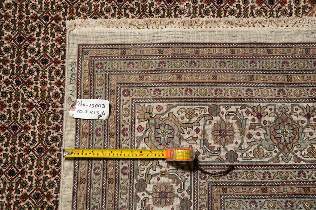 10 x 13.6 High Quality Wool and Silk Herati Mahi Tabriz Rug Hand-Knotted #PIX-13003
