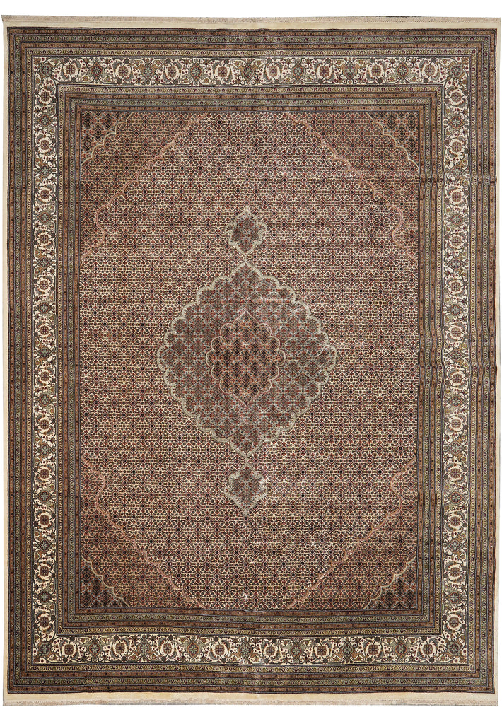 10 x 13.6 High Quality Wool and Silk Herati Mahi Tabriz Rug Hand-Knotted 