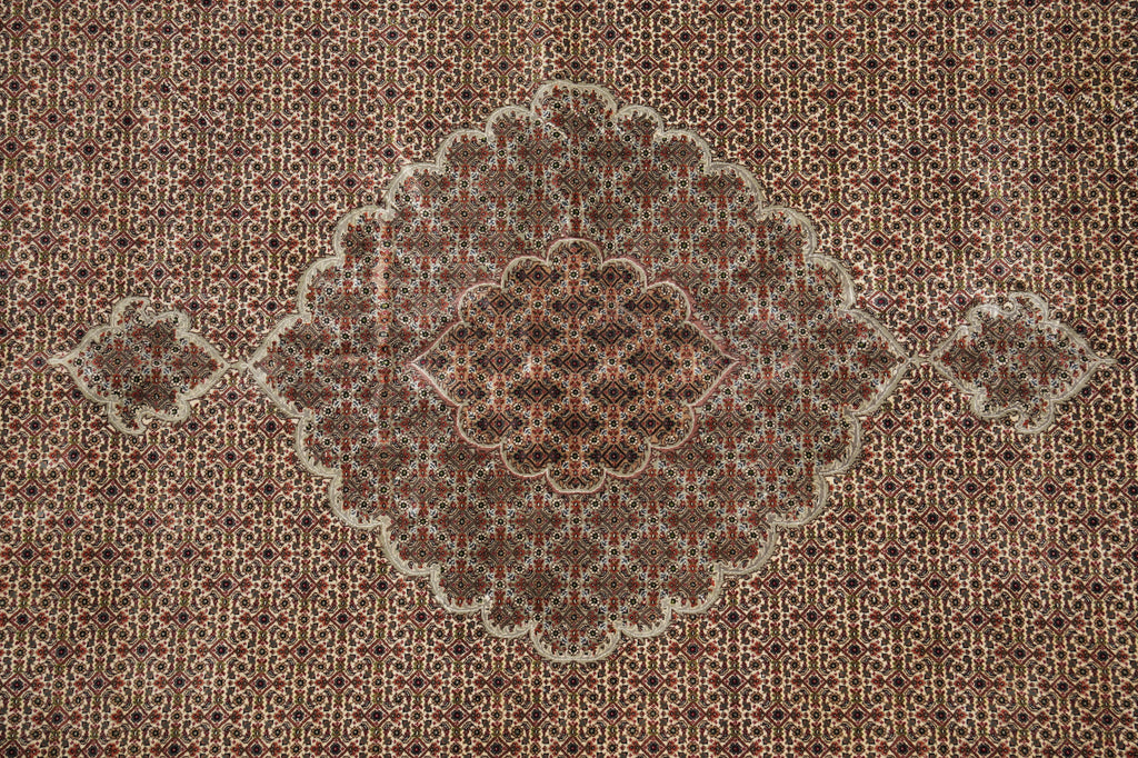 10 x 13.6 High Quality Wool and Silk Herati Mahi Tabriz Rug Hand-Knotted #PIX-13003